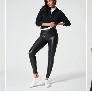 Spanx black faux leather leggings size XL like new